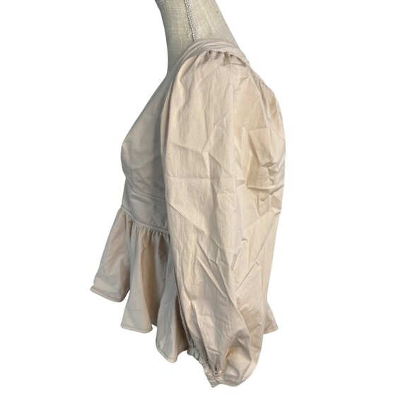 Staud Beige Peplum Blouse With Puff Sleeves & V-Neckline Size S - Picture 4 of 12